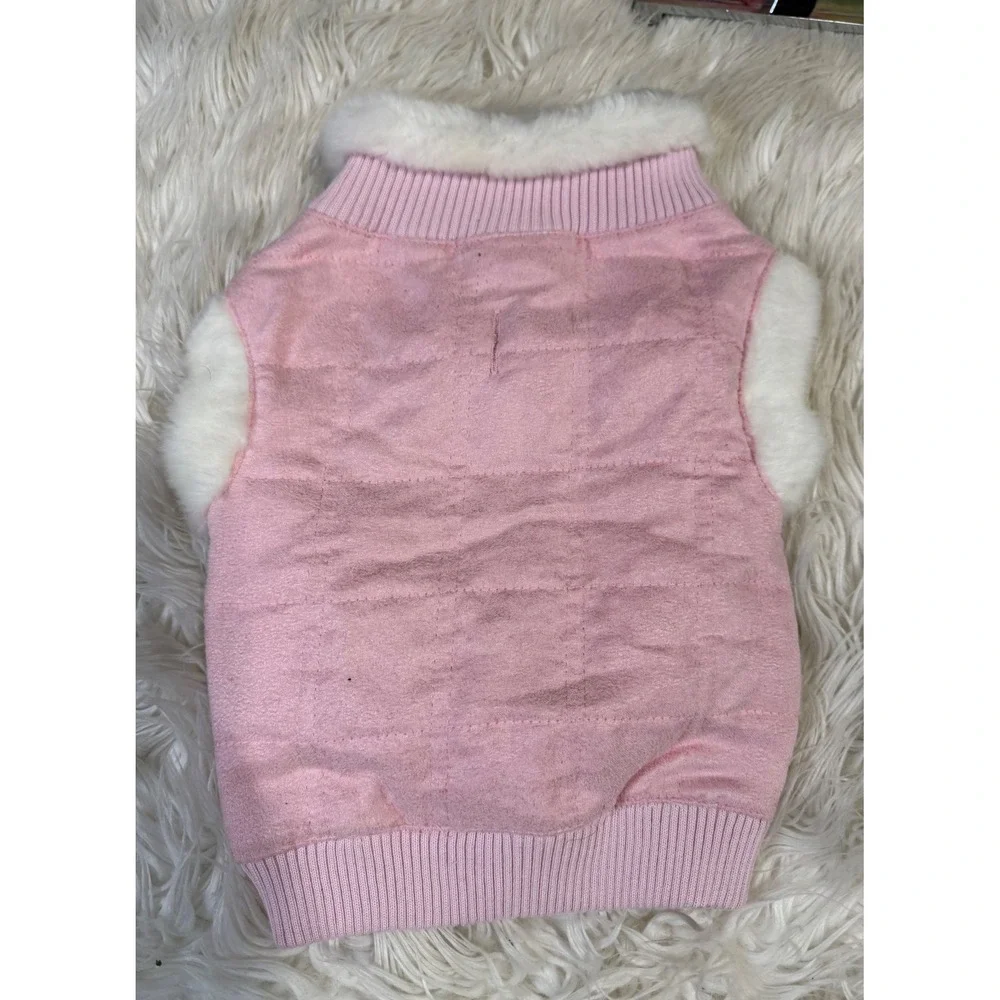 Pink Quilted Dog Vest Faux Fur Trim Small Pet Winter Jacket Coat